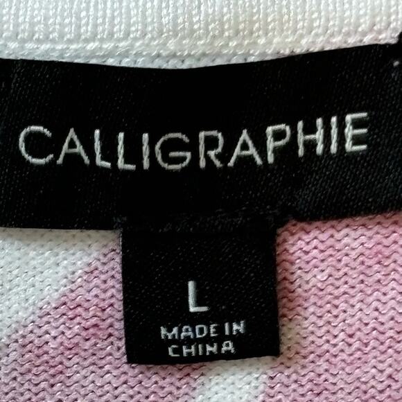 Calligraphie NWT White Fuchsia Short Sleeve Seeater Sz L - Picture 2 of 7